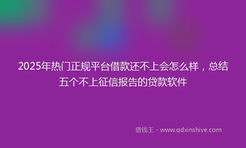 2025年热门正规平台借款还不上会怎么样，总结五个不上征信报告的贷款软件