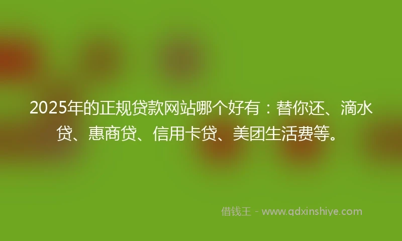 2025年的正规贷款网站哪个好有：替你还、滴水贷、惠商贷、信用卡贷、美团生活费等。