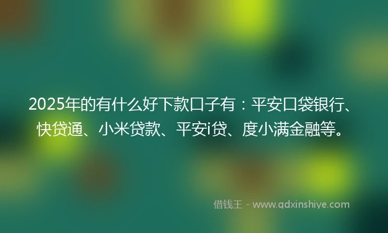 2025年的有什么好下款口子有：平安口袋银行、快贷通、小米贷款、平安i贷、度小满金融等。