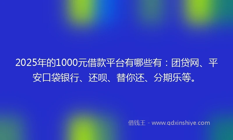2025年的1000元借款平台有哪些有：团贷网、平安口袋银行、还呗、替你还、分期乐等。