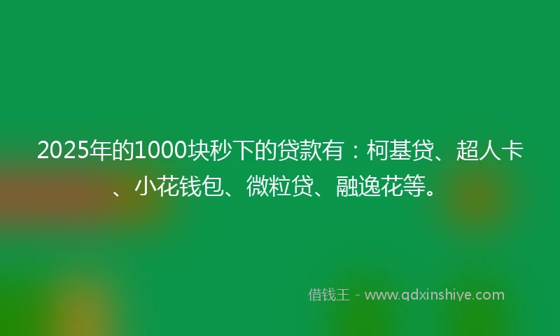 2025年的1000块秒下的贷款有：柯基贷、超人卡、小花钱包、微粒贷、融逸花等。