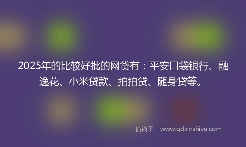 2025年的比较好批的网贷有：平安口袋银行、融逸花、小米贷款、拍拍贷、随身贷等。