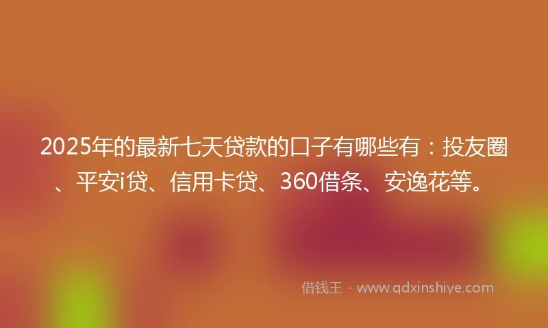 2025年的最新七天贷款的口子有哪些有：投友圈、平安i贷、信用卡贷、360借条、安逸花等。