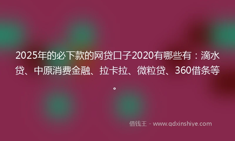 2025年的必下款的网贷口子2020有哪些有：滴水贷、中原消费金融、拉卡拉、微粒贷、360借条等。