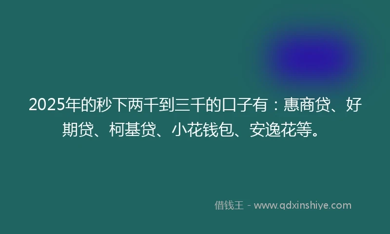 2025年的秒下两千到三千的口子有：惠商贷、好期贷、柯基贷、小花钱包、安逸花等。