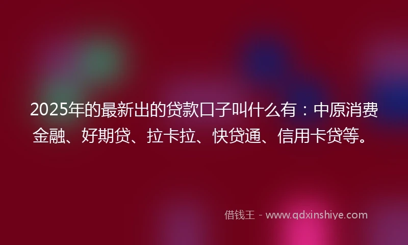 2025年的最新出的贷款口子叫什么有：中原消费金融、好期贷、拉卡拉、快贷通、信用卡贷等。