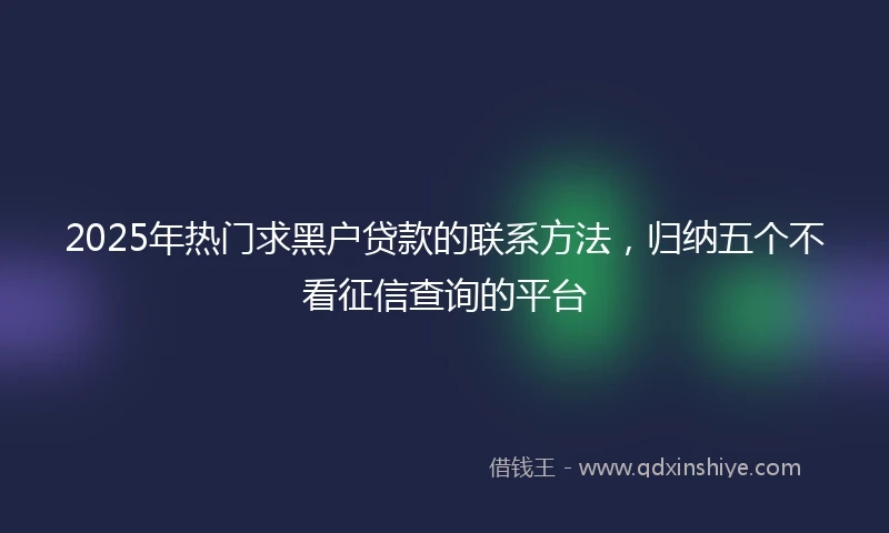 2025年热门求黑户贷款的联系方法，归纳五个不看征信查询的平台