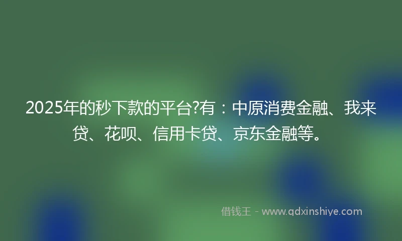 2025年的秒下款的平台?有:中原消费金融、我来贷、花呗、信用卡贷、京东金融等。