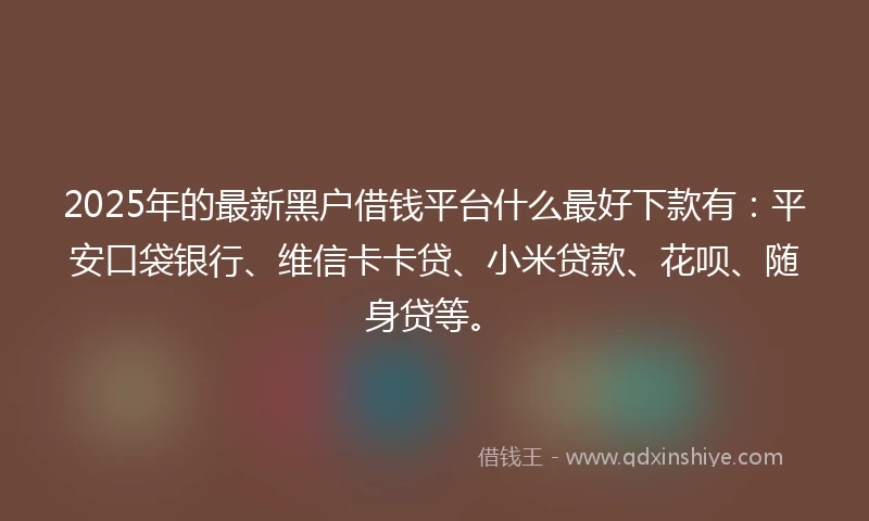 2025年的最新黑户借钱平台什么最好下款有：平安口袋银行、维信卡卡贷、小米贷款、花呗、随身贷等。