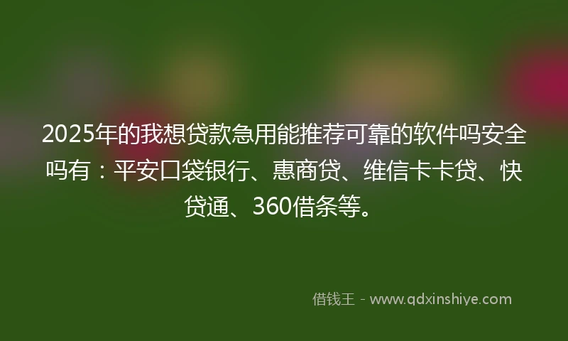 2025年的我想贷款急用能推荐可靠的软件吗安全吗有：平安口袋银行、惠商贷、维信卡卡贷、快贷通、360借条等。