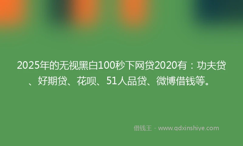 2025年的无视黑白100秒下网贷2020有：功夫贷、好期贷、花呗、51人品贷、微博借钱等。
