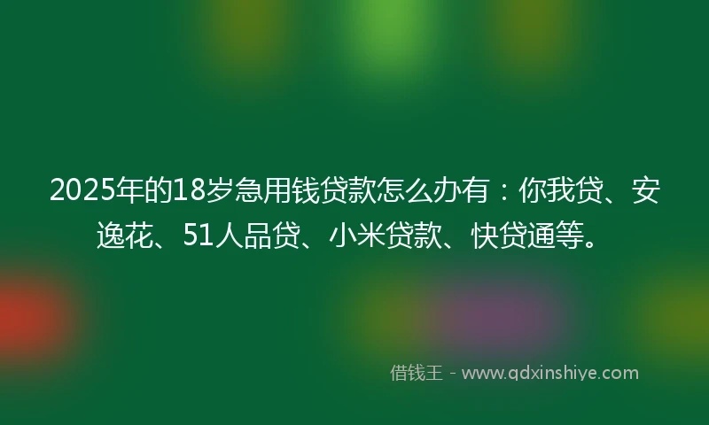 2025年的18岁急用钱贷款怎么办有：你我贷、安逸花、51人品贷、小米贷款、快贷通等。