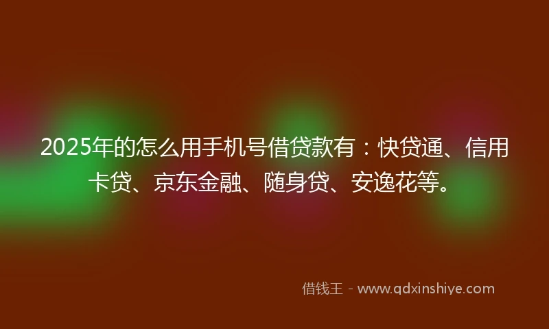 2025年的怎么用手机号借贷款有：快贷通、信用卡贷、京东金融、随身贷、安逸花等。