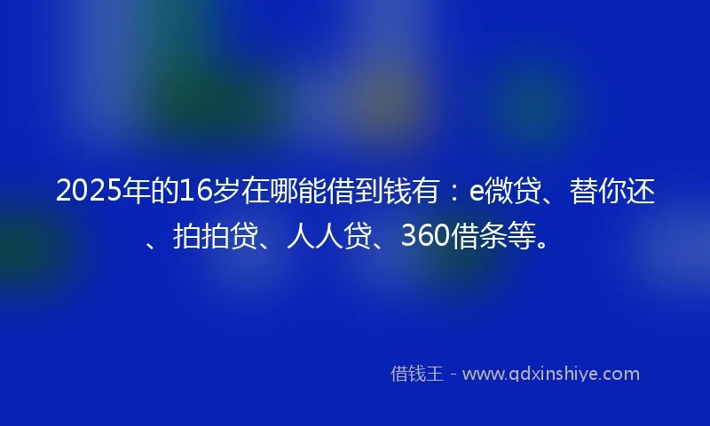 2025年的16岁在哪能借到钱有：e微贷、替你还、拍拍贷、人人贷、360借条等。