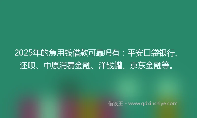 2025年的急用钱借款可靠吗有：平安口袋银行、还呗、中原消费金融、洋钱罐、京东金融等。