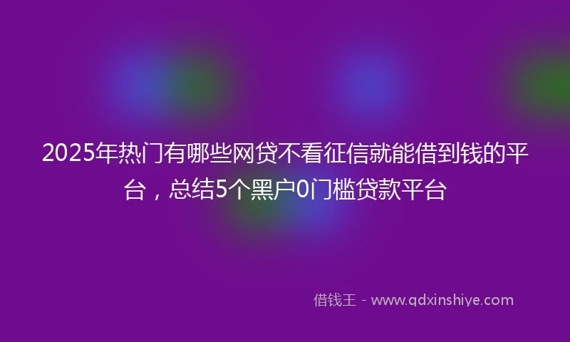 2025年热门有哪些网贷不看征信就能借到钱的平台，总结5个黑户0门槛贷款平台