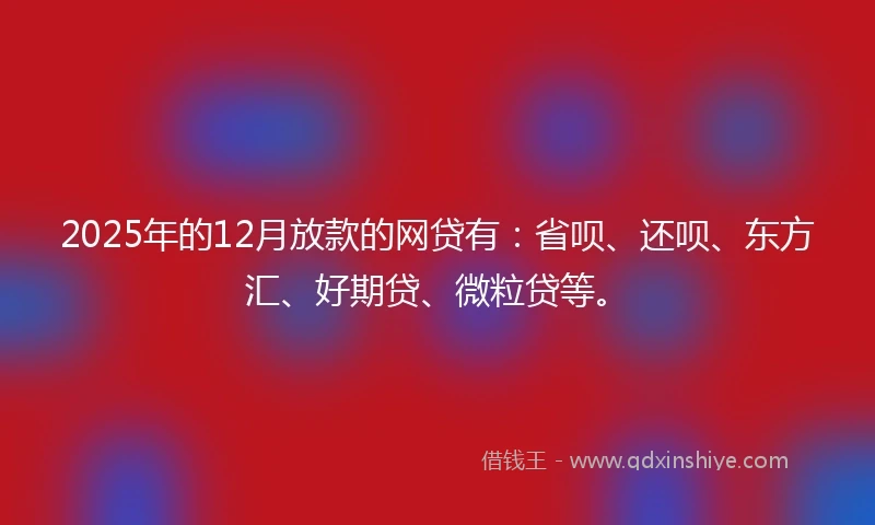 2025年的12月放款的网贷有：省呗、还呗、东方汇、好期贷、微粒贷等。