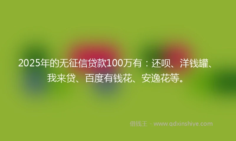 2025年的无征信贷款100万有：还呗、洋钱罐、我来贷、百度有钱花、安逸花等。
