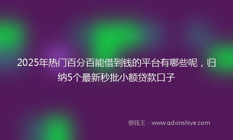 2025年热门百分百能借到钱的平台有哪些呢，归纳5个最新秒批小额贷款口子