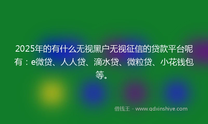 2025年的有什么无视黑户无视征信的贷款平台呢有：e微贷、人人贷、滴水贷、微粒贷、小花钱包等。