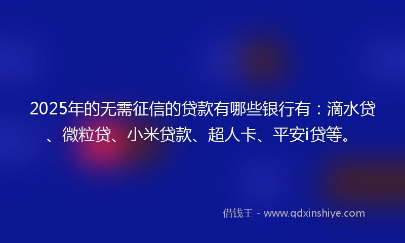 2025年的无需征信的贷款有哪些银行有：滴水贷、微粒贷、小米贷款、超人卡、平安i贷等。