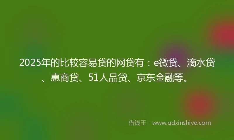 2025年的比较容易贷的网贷有：e微贷、滴水贷、惠商贷、51人品贷、京东金融等。