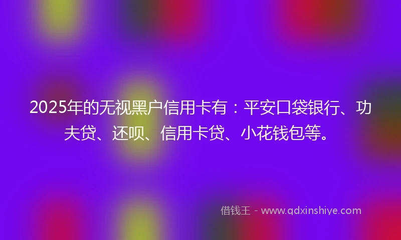 2025年的无视黑户信用卡有：平安口袋银行、功夫贷、还呗、信用卡贷、小花钱包等。