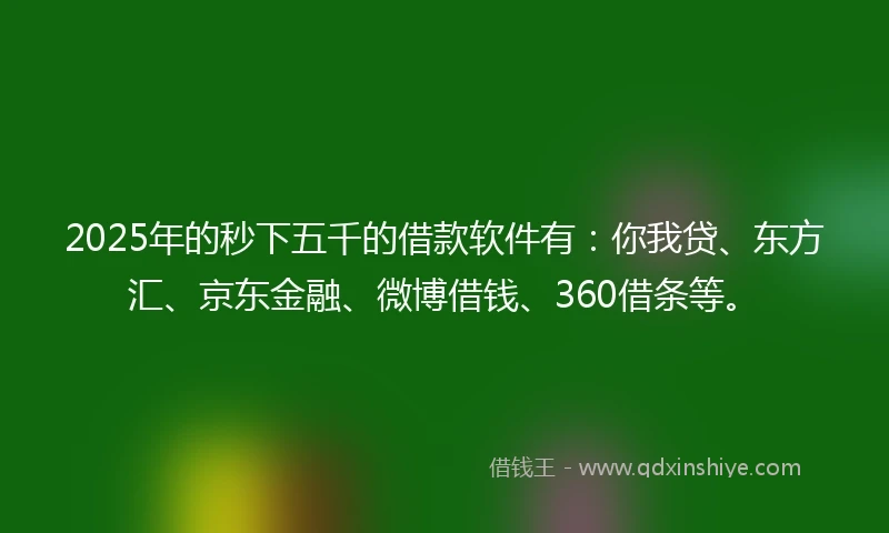 2025年的秒下五千的借款软件有：你我贷、东方汇、京东金融、微博借钱、360借条等。