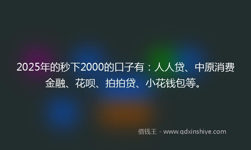 2025年的秒下2000的口子有：人人贷、中原消费金融、花呗、拍拍贷、小花钱包等。