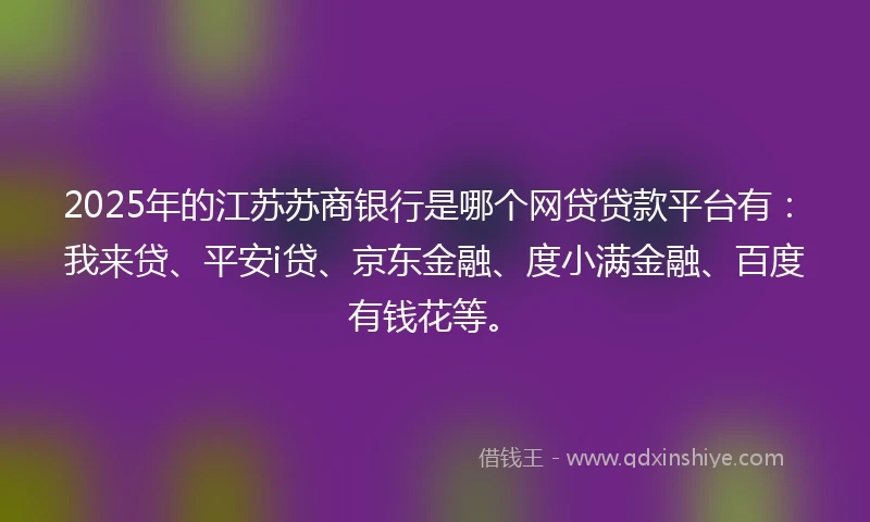 2025年的江苏苏商银行是哪个网贷贷款平台有：我来贷、平安i贷、京东金融、度小满金融、百度有钱花等。
