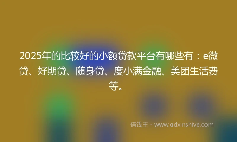 2025年的比较好的小额贷款平台有哪些有：e微贷、好期贷、随身贷、度小满金融、美团生活费等。