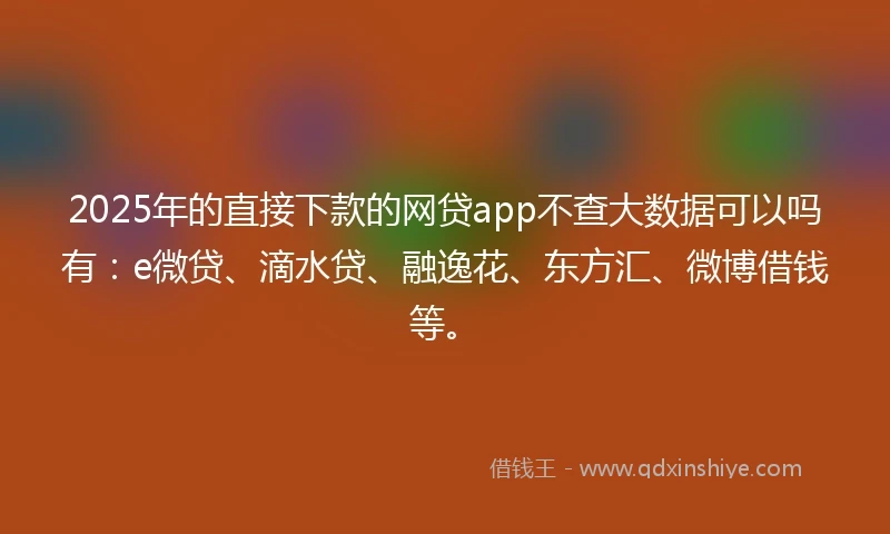 2025年的直接下款的网贷app不查大数据可以吗有：e微贷、滴水贷、融逸花、东方汇、微博借钱等。