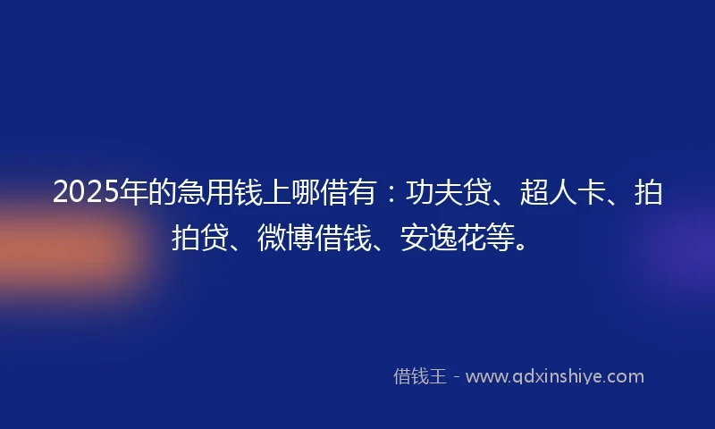 2025年的急用钱上哪借有：功夫贷、超人卡、拍拍贷、微博借钱、安逸花等。