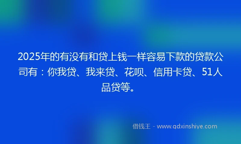 2025年的有没有和贷上钱一样容易下款的贷款公司有：你我贷、我来贷、花呗、信用卡贷、51人品贷等。