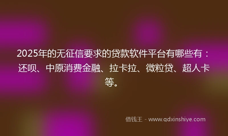 2025年的无征信要求的贷款软件平台有哪些有：还呗、中原消费金融、拉卡拉、微粒贷、超人卡等。