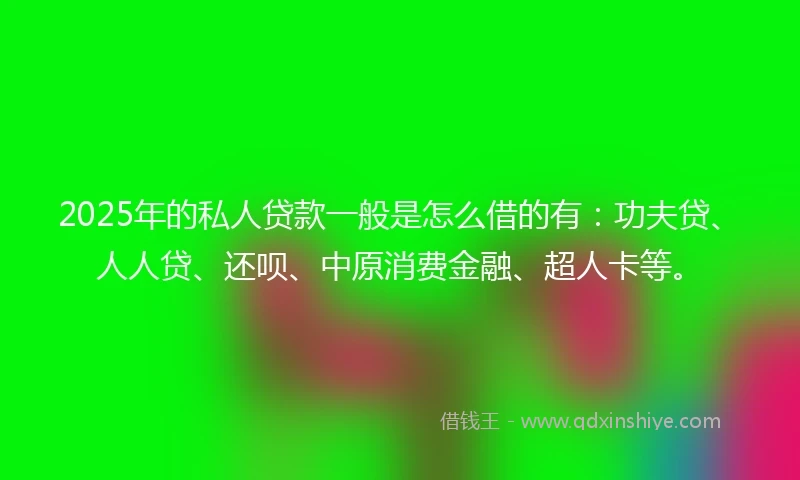 2025年的私人贷款一般是怎么借的有：功夫贷、人人贷、还呗、中原消费金融、超人卡等。