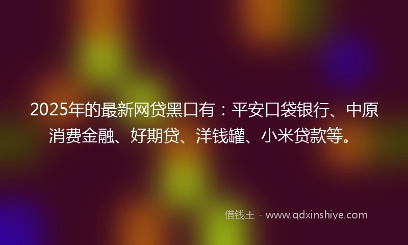 2025年的最新网贷黑口有：平安口袋银行、中原消费金融、好期贷、洋钱罐、小米贷款等。