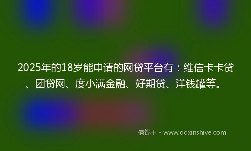 2025年的18岁能申请的网贷平台有：维信卡卡贷、团贷网、度小满金融、好期贷、洋钱罐等。