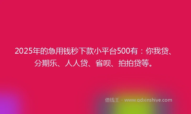 2025年的急用钱秒下款小平台500有：你我贷、分期乐、人人贷、省呗、拍拍贷等。