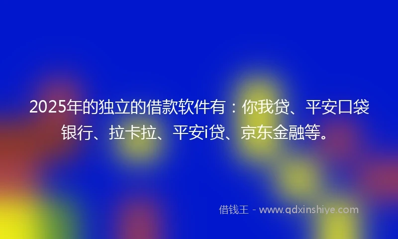 2025年的独立的借款软件有：你我贷、平安口袋银行、拉卡拉、平安i贷、京东金融等。