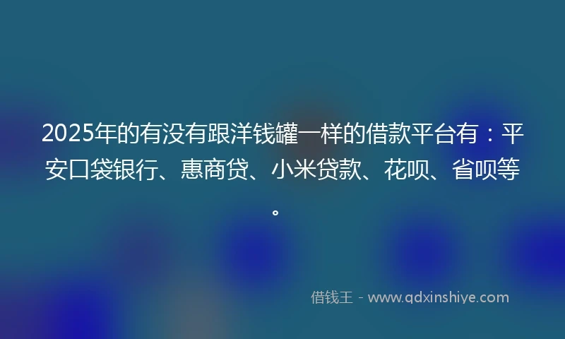 2025年的有没有跟洋钱罐一样的借款平台有：平安口袋银行、惠商贷、小米贷款、花呗、省呗等。