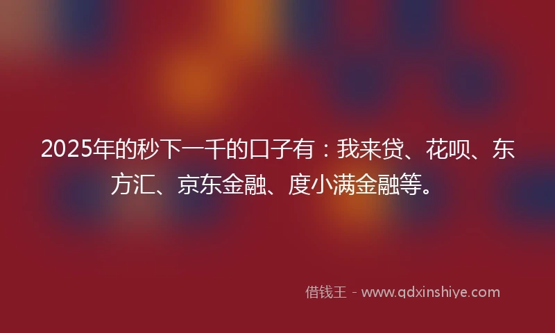 2025年的秒下一千的口子有：我来贷、花呗、东方汇、京东金融、度小满金融等。