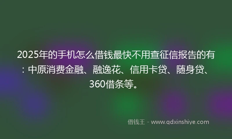 2025年的手机怎么借钱最快不用查征信报告的有：中原消费金融、融逸花、信用卡贷、随身贷、360借条等。