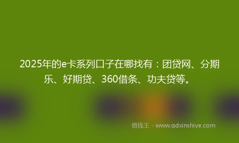 2025年的e卡系列口子在哪找有：团贷网、分期乐、好期贷、360借条、功夫贷等。