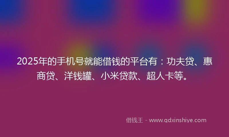 2025年的手机号就能借钱的平台有：功夫贷、惠商贷、洋钱罐、小米贷款、超人卡等。
