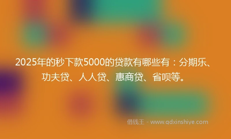 2025年的秒下款5000的贷款有哪些有:分期乐、功夫贷、人人贷、惠商贷、省呗等。