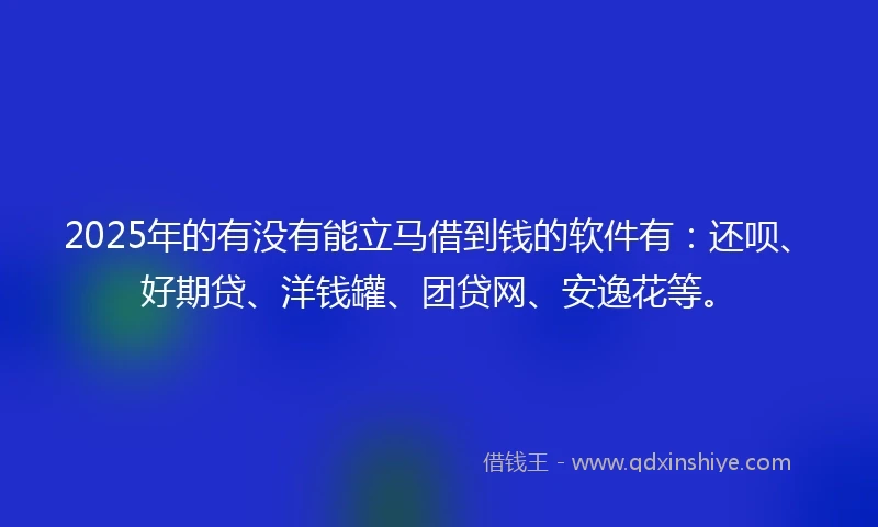 2025年的有没有能立马借到钱的软件有：还呗、好期贷、洋钱罐、团贷网、安逸花等。