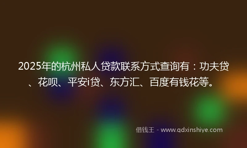 2025年的杭州私人贷款联系方式查询有：功夫贷、花呗、平安i贷、东方汇、百度有钱花等。