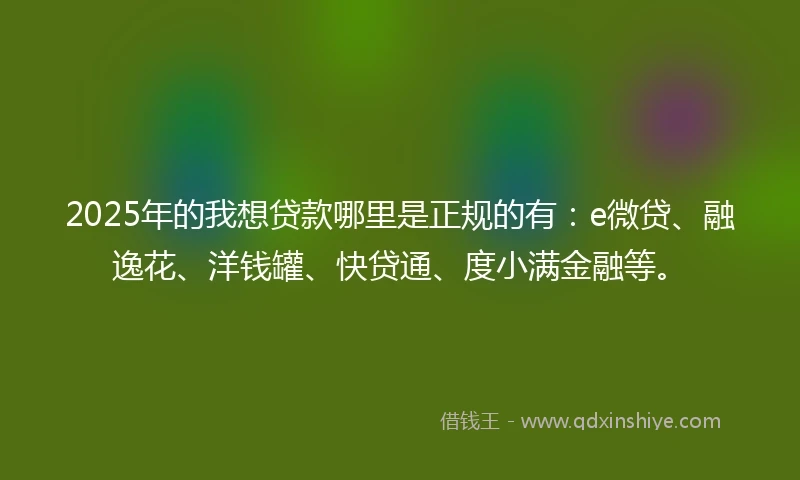 2025年的我想贷款哪里是正规的有：e微贷、融逸花、洋钱罐、快贷通、度小满金融等。