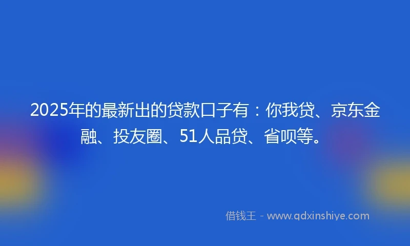 2025年的最新出的贷款口子有：你我贷、京东金融、投友圈、51人品贷、省呗等。